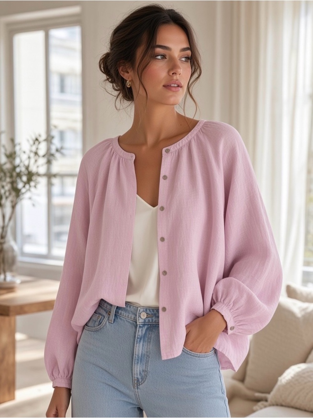 Cynthia Rowley 100% Linen Light Pink Blouse – Size M